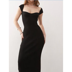 Princess Polly‎ Dress Womens 14 Black Sweetheart neck cap sleeve ribbed